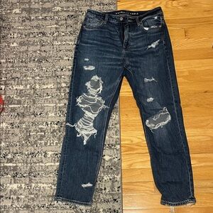 American Eagle Ripped Dark Blue Mom Jeans